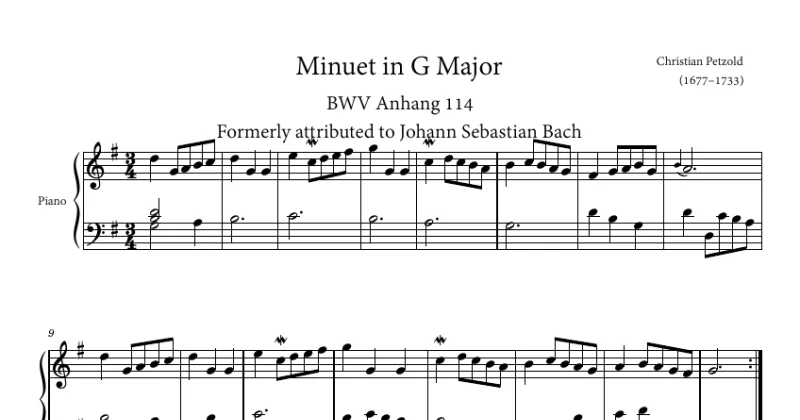 Bach - Minuet BWV Anhang 114 in G Major