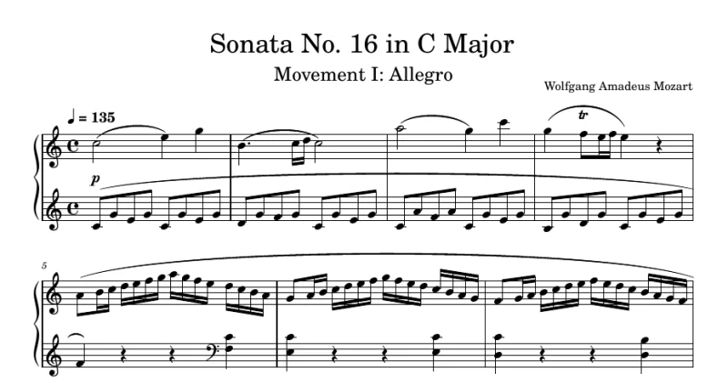 Mozart: Sonata No. 16 in C Major, Mvt I "Allegro" (1788)