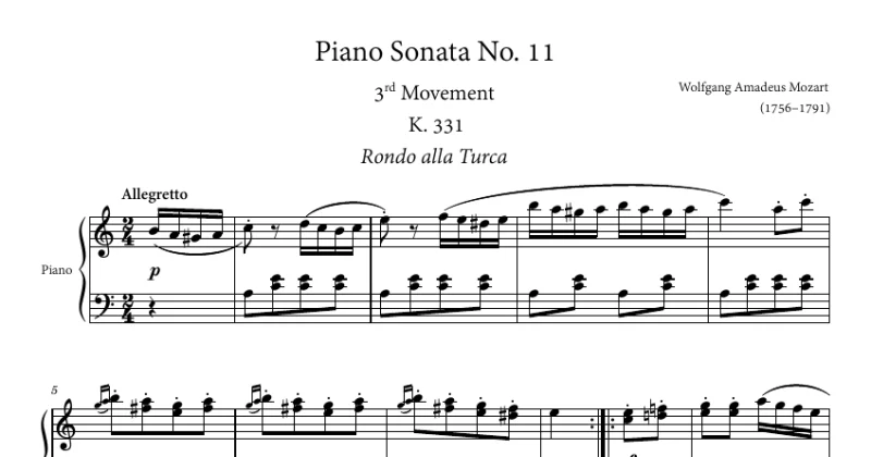 Mozart - Piano Sonata No. 11 K. 331 3rd Movement, “Rondo alla Turca”