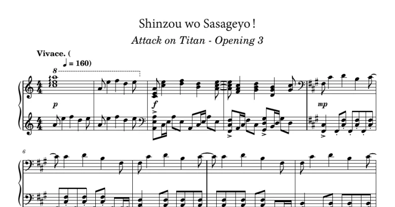 Attack on Titan OP #3 - Shinzou wo Sasageyo! (Piano)