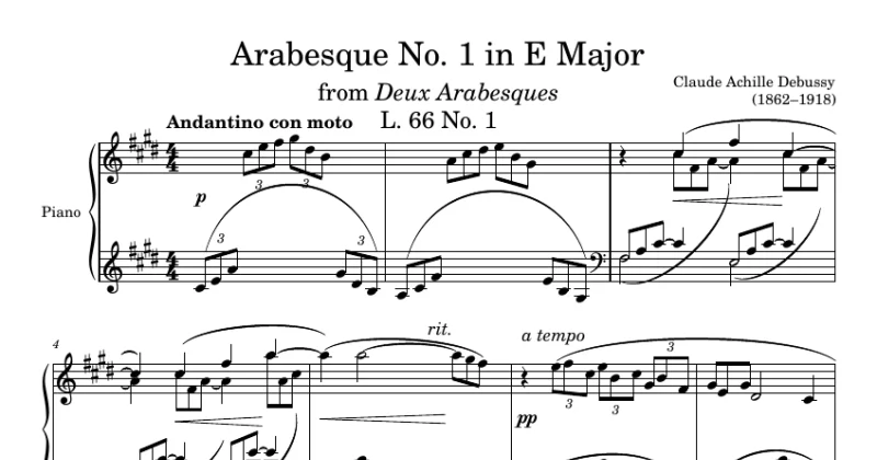 Arabesque L. 66 No. 1 in E Major - Claude Debussy